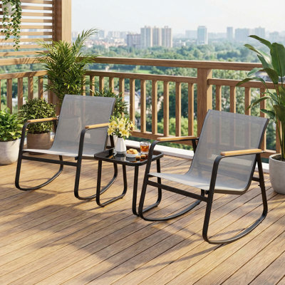 3-Piece  Outdoor Patio Conversation Rocking Set With Table，Seating Group