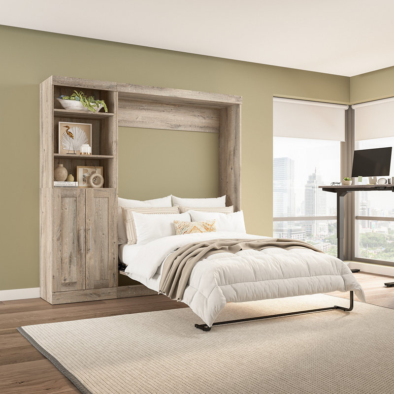 Arlex Bed and Storage Unit with Doors (89W), Rustic Brown, Queen