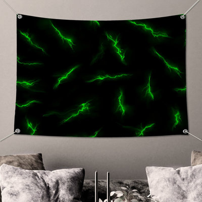 Tapisserie murale «Green Lightning Bolts» - décoration murale éclair