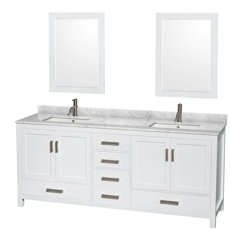 Sheffield 80" Double Bathroom Vanity Set with Mirror, Espresso, Brushed Chrome