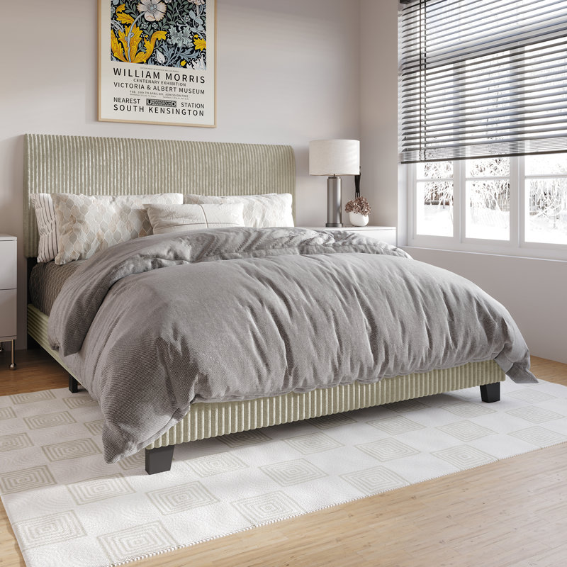 Pravesh Corduroy Upholstered Bed, Twin, Beige