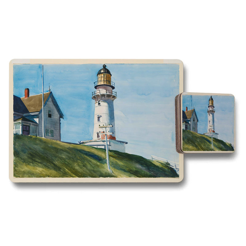 Lighthouse Placemats And Coasters Set With Seaside Landscape
