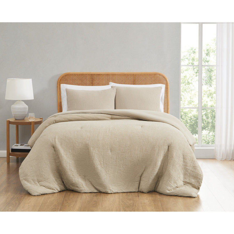 Ensemble d'édredon texturé gaufré, Édredon pour très grand lit + 2 très grandes ta, Beige