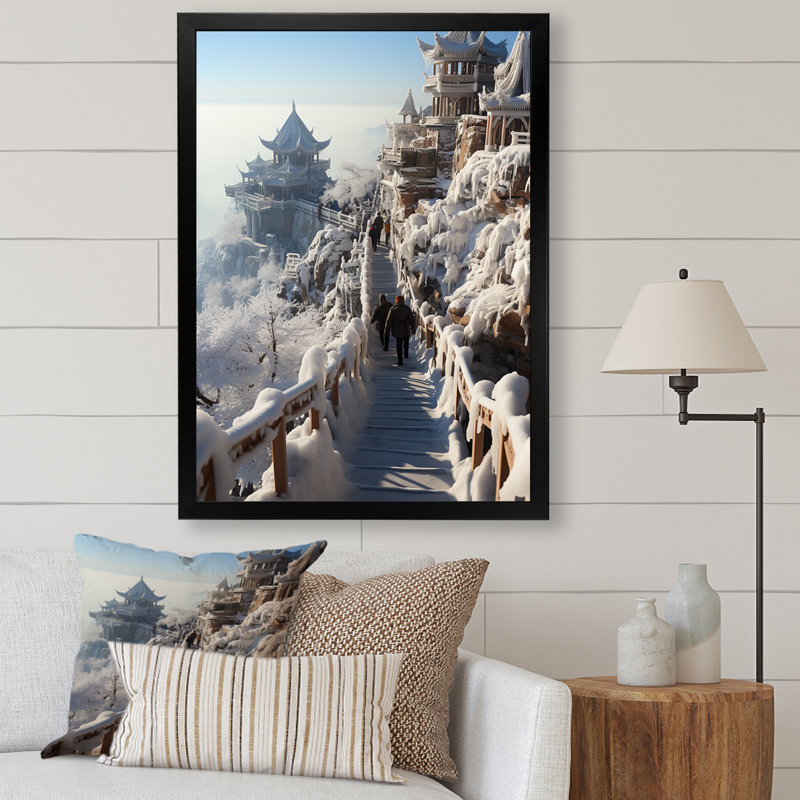 «Hicking Winter Mountain Track I - Winter Mountains», art mural, Cadre simple noir, H 32 po x l 16 po x P 1 po