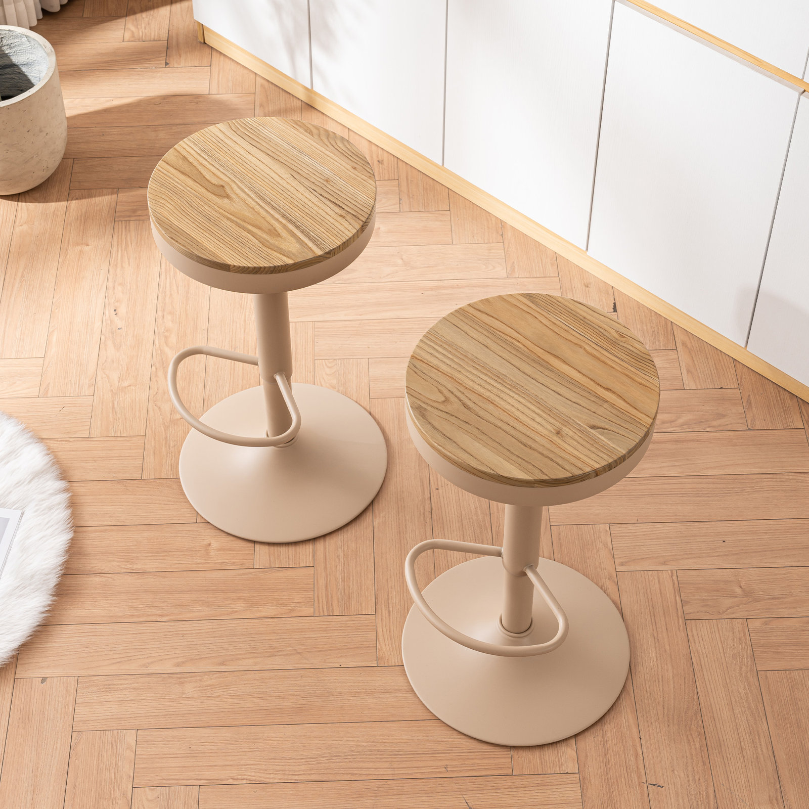 Jaina Swivel Bar Stool, 2, Brown/Khaki