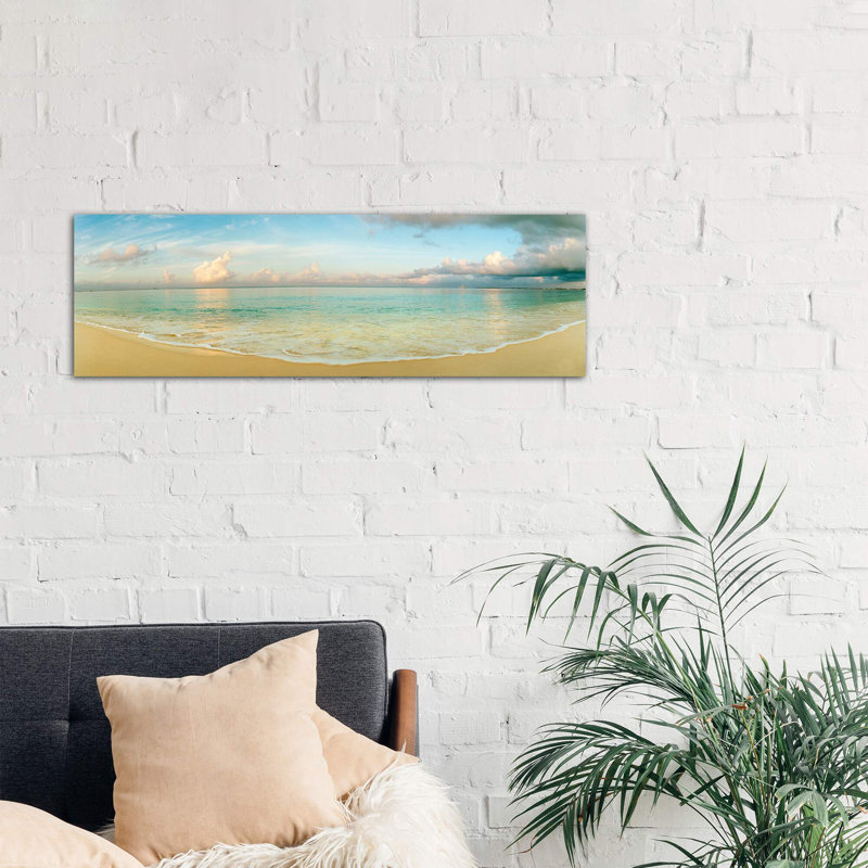 Cloudy Beachscape, Seven Mile Beach, Grand Cayman, Cayman Islands - Wrapped Canvas Panoramic Print