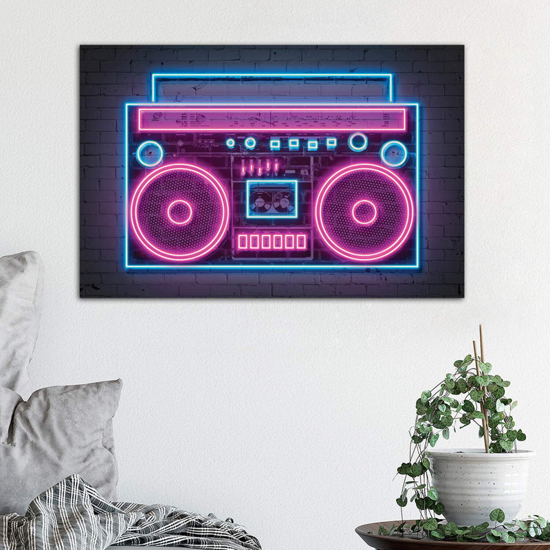 Boombox Neon by Octavian Mielu - Wrapped Canvas Print, 45.72 cm H x 66.04 cm W x 3.175 cm D
