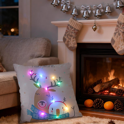 Oreillers de Noël à DEL Cadeaux des Fêtes Oreillers à DEL qui peuvent s'allumer ou rester allumé Deux modes de changement de mode Imprimé Canapé Coussins Coussins d'oreiller