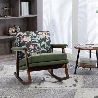 Mid Century Modern Accent Chair ,rocking chair with Wood Frame, Upholstered Living Room Chairs , Reading Armchair for Bedroom Sunroom