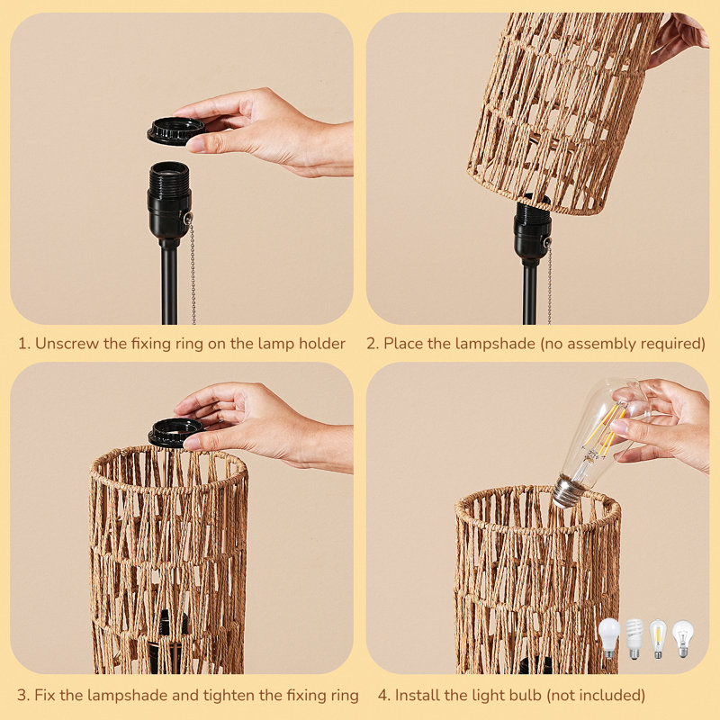 Modern Black Table Lamp With Rattan Shade
