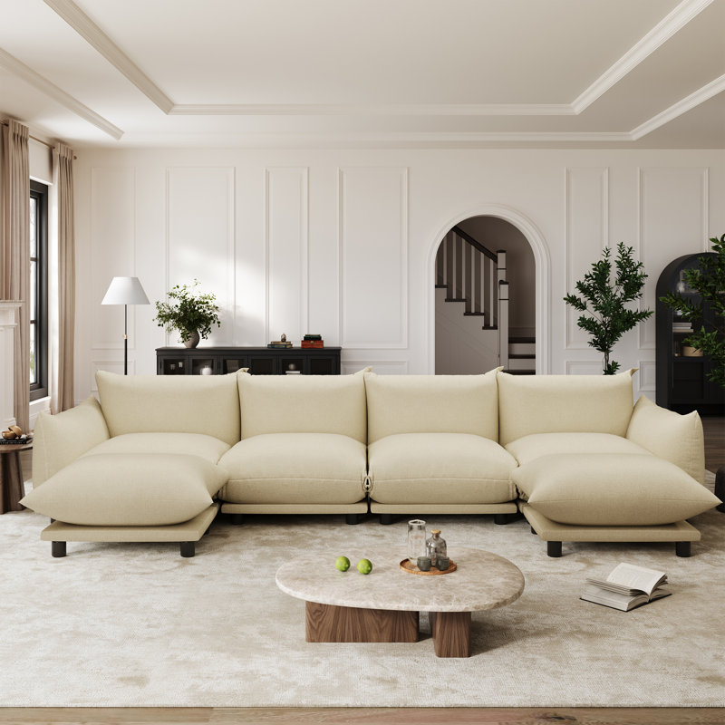 Canapé modulaire en U avec repose-pieds Raeshell, Beige