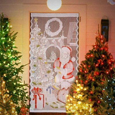 Christmas Lace Curtain Panel Santa Claus Window Door Curtain Drapes for Xmas Holiday Party Decor, 84 x 40 in