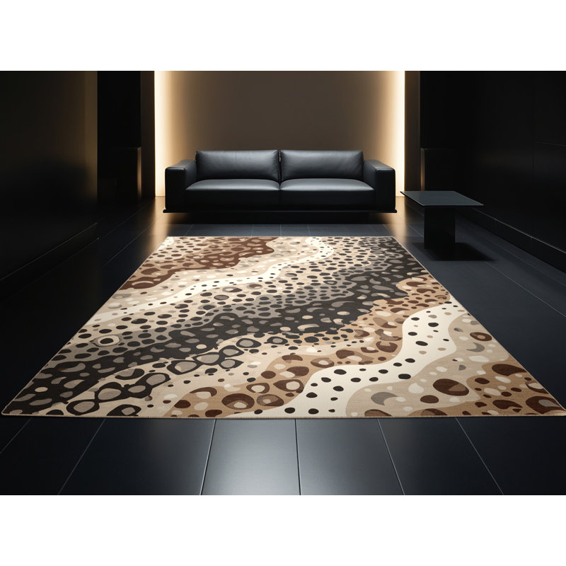 Soft Plush Glenmore Stadium Concert Crowd Modern & Contemporary Area Rug in Beige – Beige Binding, 7x10