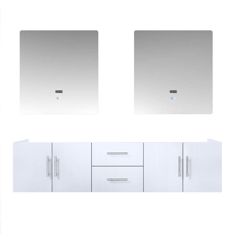 Geneva 72 in W x 22 in D Double Bath Vanity and 30 in LED Mirrors, Glossy White