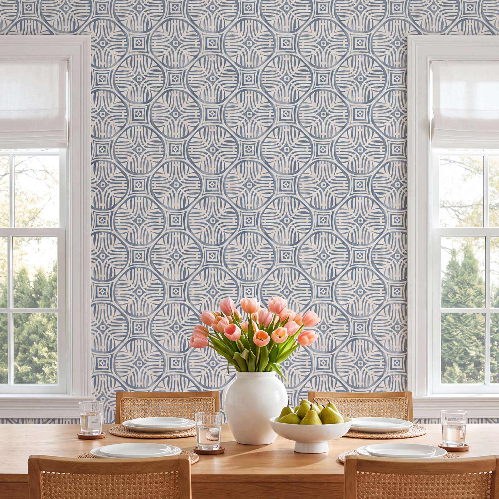 Suniti Prepasted Medallions Wallpaper, Blue