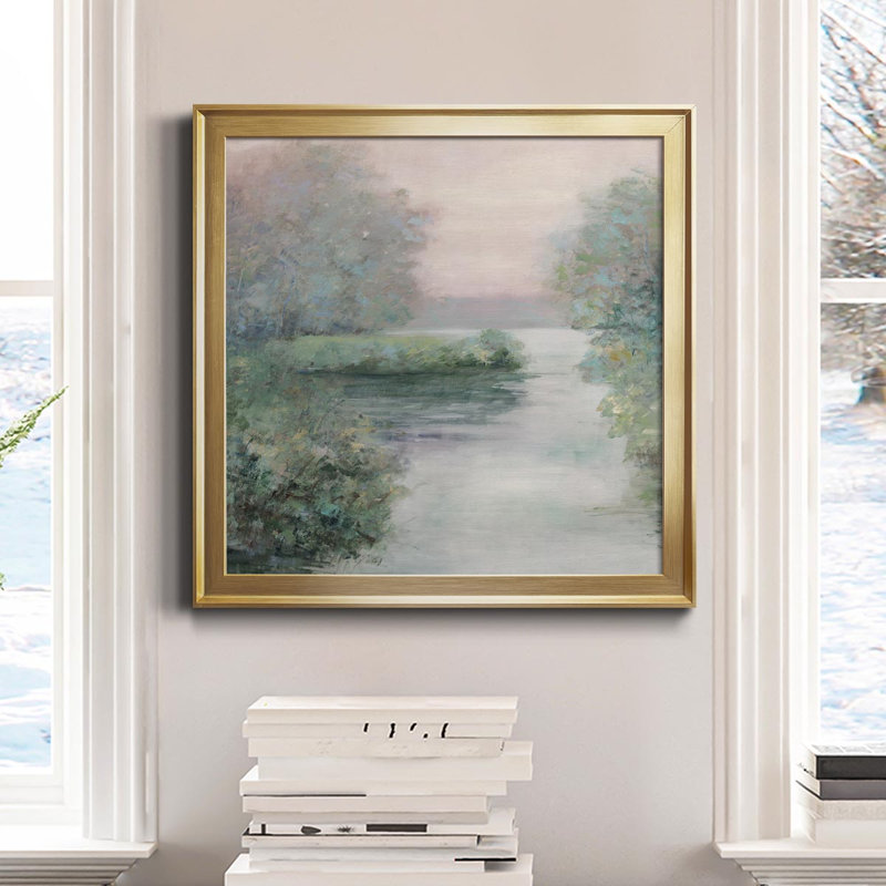 «Misty Morning II», peinture sur toile encadrée, H 34,5 po x l 34,5 po x P 1,5 po, Cadre doré