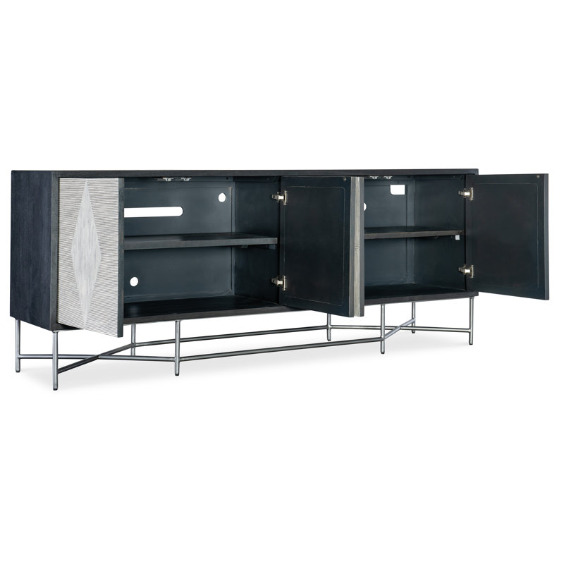 Black and Silver Mango Wood Credenza with Bone Design