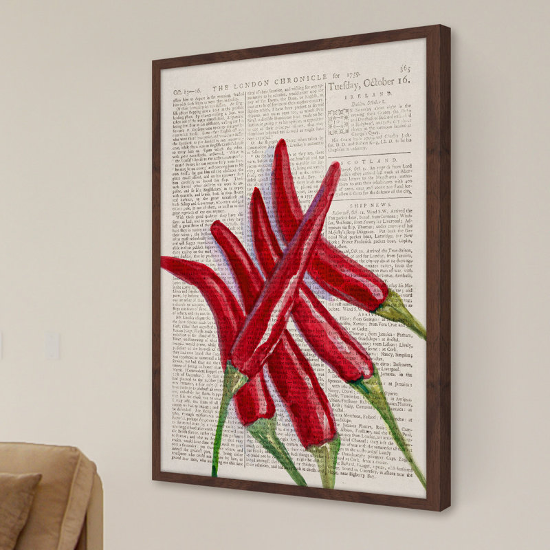 « red hot chilies », reproduction d’art encadrée, H 18 po x l 12 po x P 1,5 po
