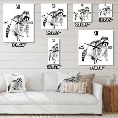 Monochrome Portrait of Raccoon - Farmhouse Wall Clock