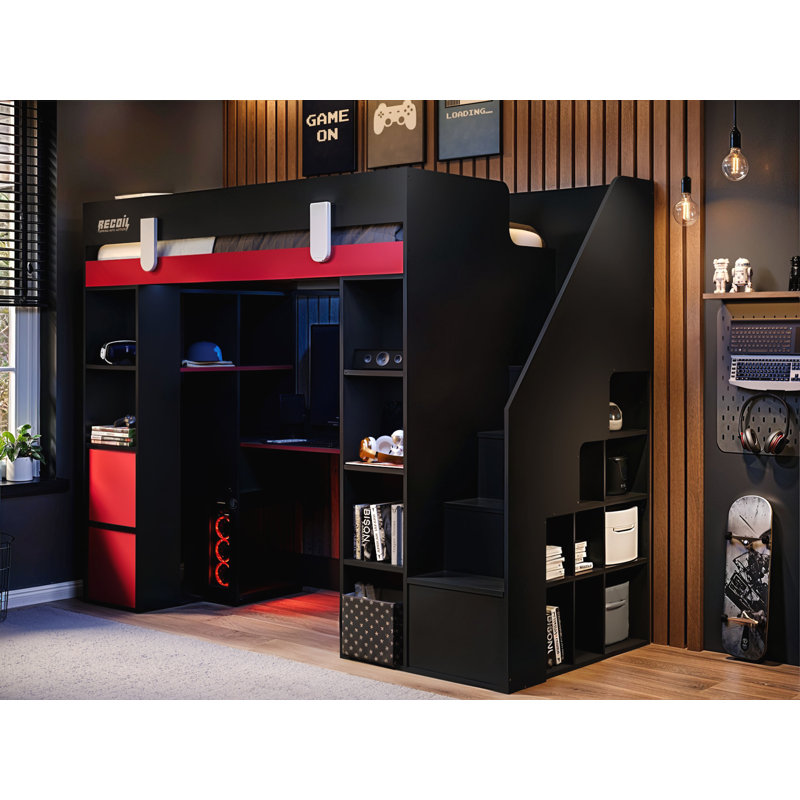 Blaze Staircase Gaming High Sleeper with Storage Black & Red