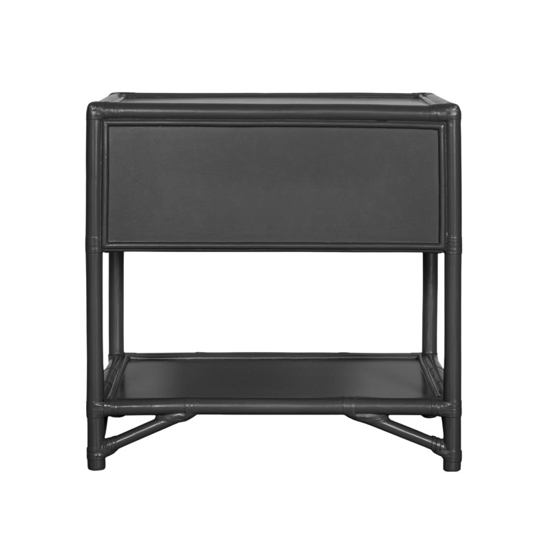 Olivia Collection 1 - Drawer Rattan Nightstand, Black