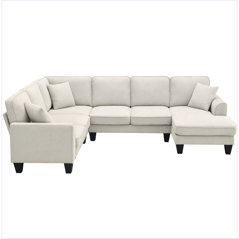 108*85.5" Modern U Shape Sectional Sofa, Beige Fabric