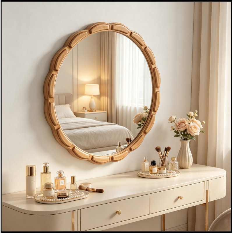 Parrett rond avec cadre en bois, Natural