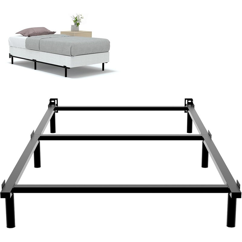 Structure de lit en métal robuste, assemblage sans outil, sommier et support de matelas, noir