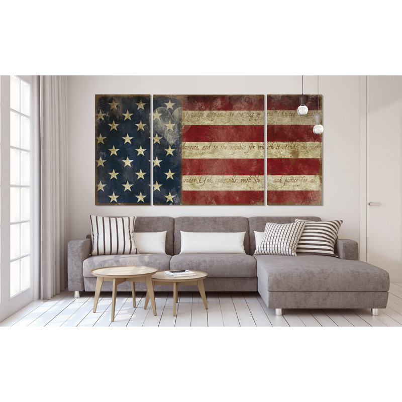 «I Pledge Allegiance», reproduction de 3 pièces sur toile, H 32 po x l 64 po x P 1,5 po