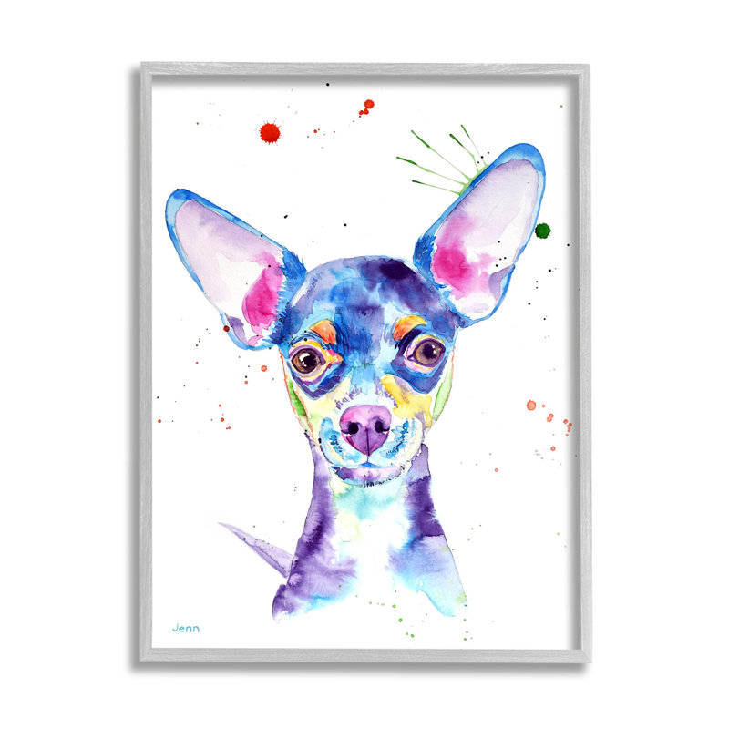 «Happy Chihuahua», art de la giclée par Jen Seeley, H 14 po x l 11 po x P 1,5 po, Estampe numérique Farmhouse