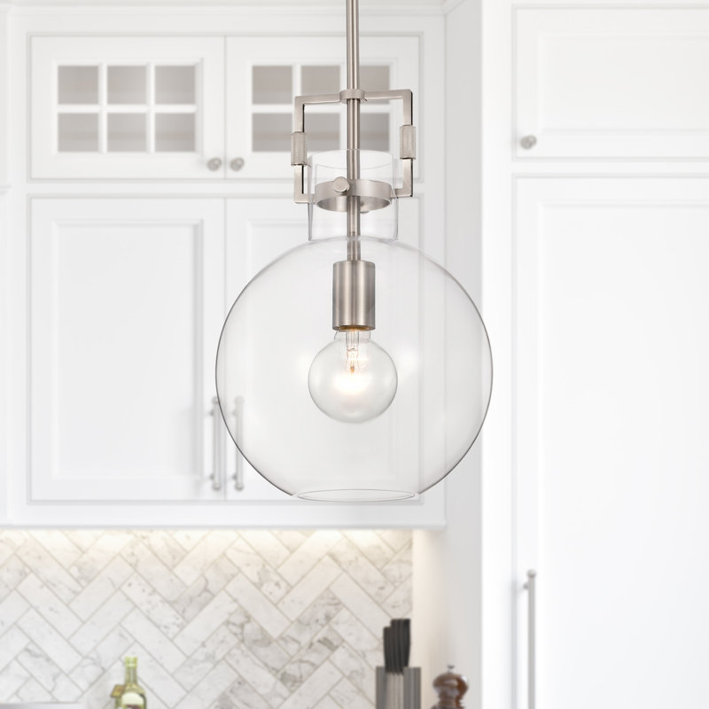 60-watt 1-light 10 In. Globe Shaped Clear Glass Pendant Light, Brushed Nickel