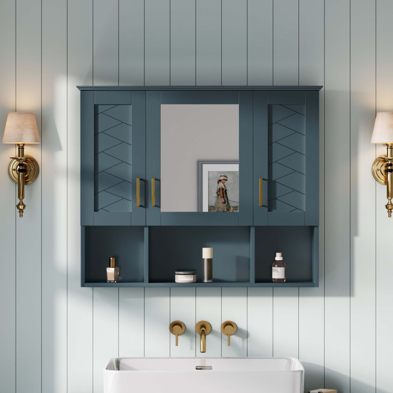 35 Inch 2-In-1  Wall Mounted Medicine Cabinet With Adjustable Shelves & Soft Close Doors, Blue