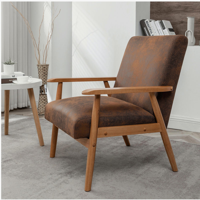 Fauteuil de style Mid-Century moderne de 25,38 po de largeur, brun clair, Marron clair