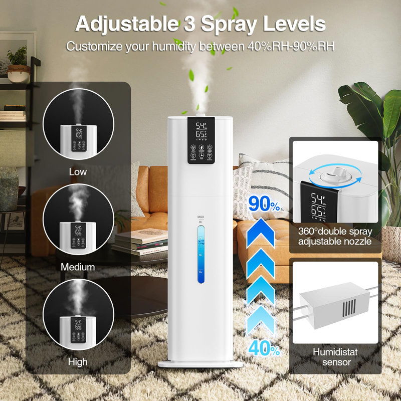 Smart Humidifiers Large Room Bedroom Home,2.11Gal(8L) Quiet Top Fill Cool Mist Humidifier,Smart App & Remote Control, 3 Speed Humidifier With 360°Nozzle,Humidity Setting For Baby Office Plant