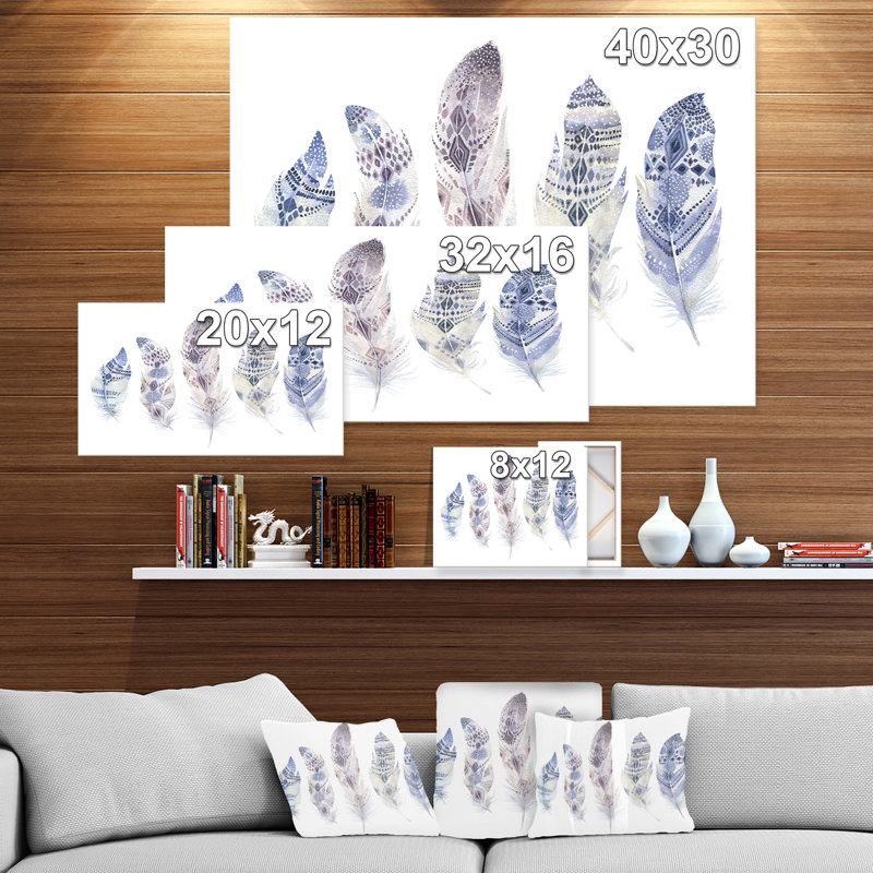 Cinq plumes - imprimé animaux, Toile tendue, H 16 po x l 32 po x p 1 po