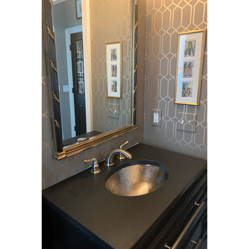 Lavabo de salle de bain ovale 17 "en cuivre martelé sous le comptoir, Nickel