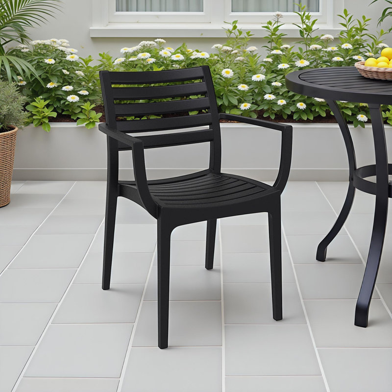 Melissus Stacking Patio Dining Armchair, Black