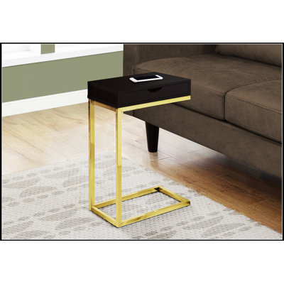 C-Shaped End Table With Storage Drawer, Modern Accent For Living Room And Bedroom, Espresso Finish