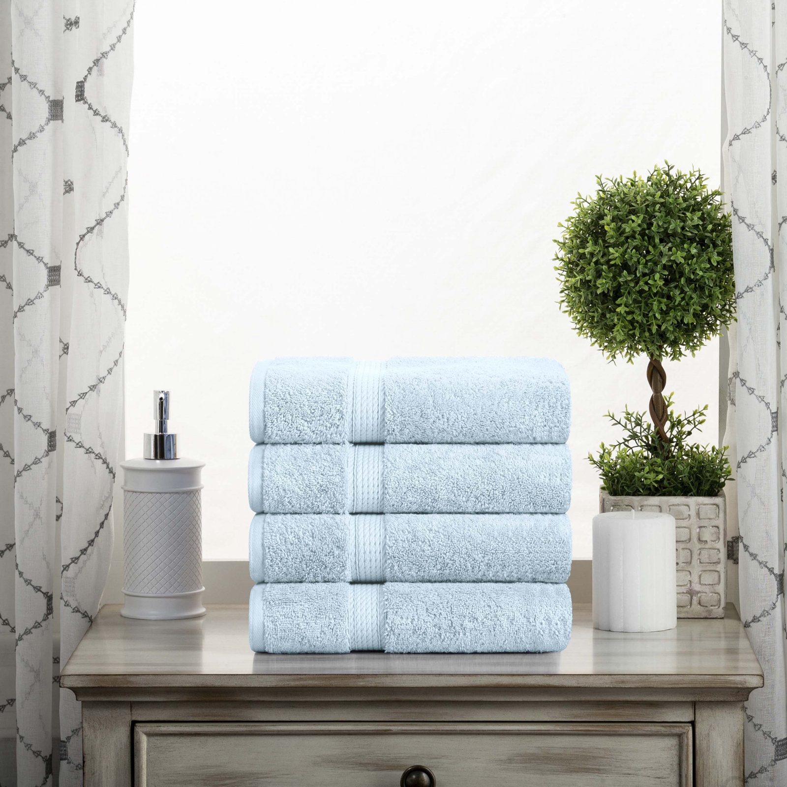 Egyptian Cotton Hand Towels, Light Blue