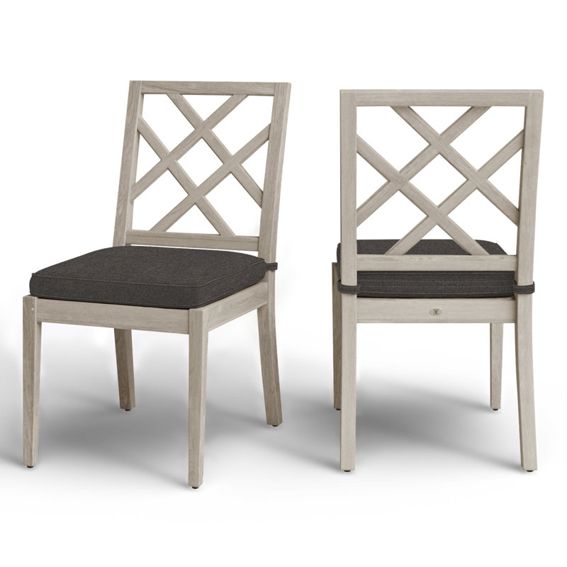 Haley Patio Dining Side Chair with Cushions, Oyster Teak, Welt, Verona Fossil