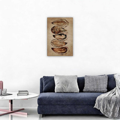 Coquille d'huître rustique côtière 12 x 18 pouces, décoration murale sur toile brune