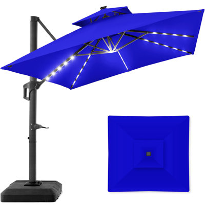 Ronessa 10x10ft 2-Tier Square Outdoor Solar LED Cantilever Patio Umbrella w/ Base Included