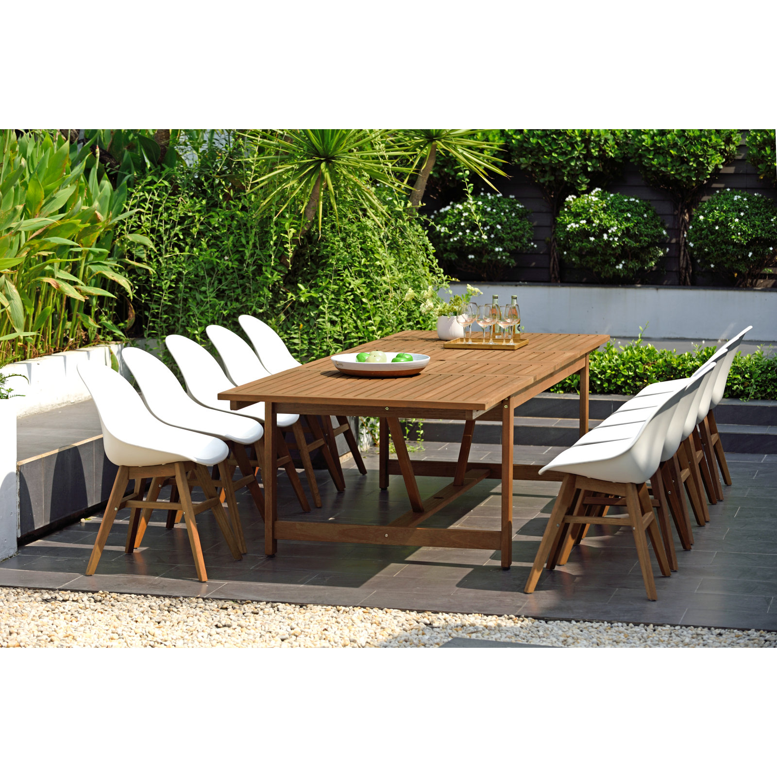 Anautica 118" Eucalyptus Patio Dining Set, Teak Finish