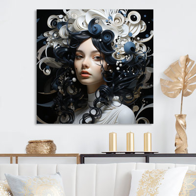 Black And White Surreal Portrait Of A Woman III - Fashion Metal Art