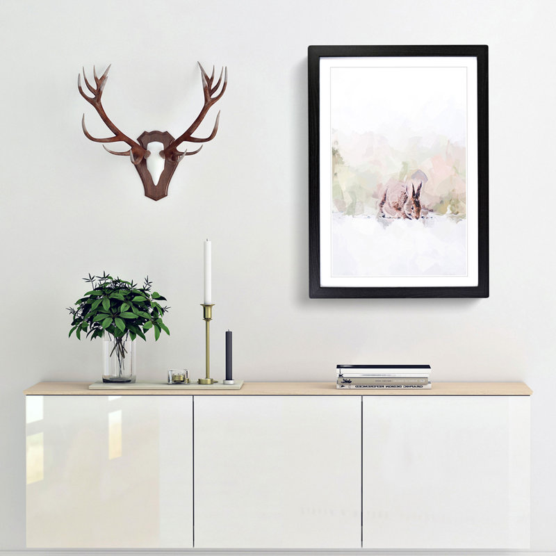 Rabbit Grazing in Abstract - Picture Frame Graphic Art Print, 76cm H x 50cm W x 2cm D, Black