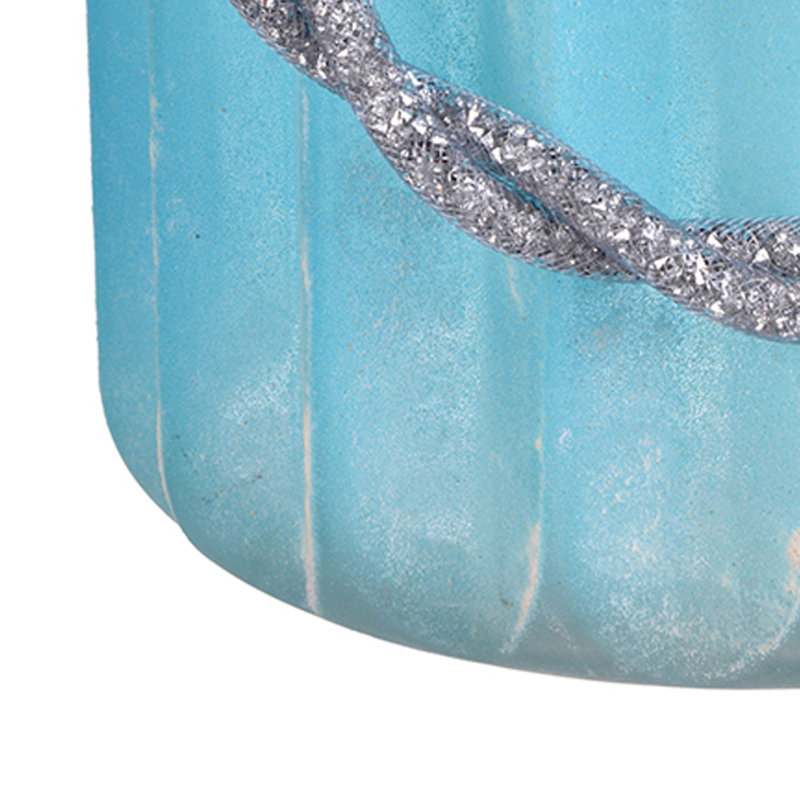 Vase décoratif Fsy, poignée argentée, verre givré bleu clair, 8 pouces, Bleu / Argent, 7.1" H x 7.9" W x 7.9" D