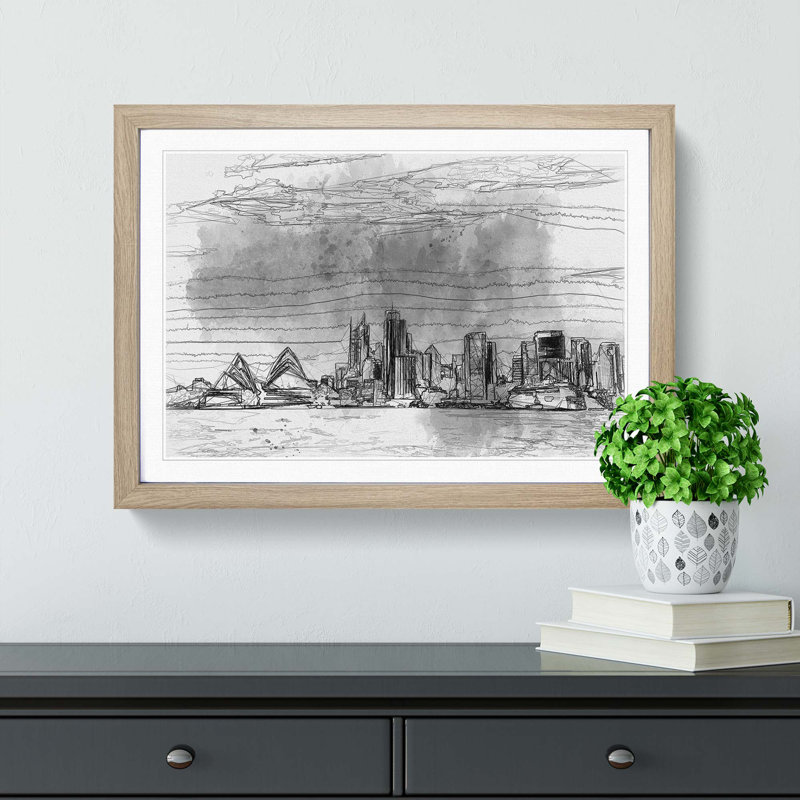 Sydney Australia Skyline in Abstract - Picture Frame Graphic Art Print, 27cm H x 36cm W x 2cm D, Oak Framed