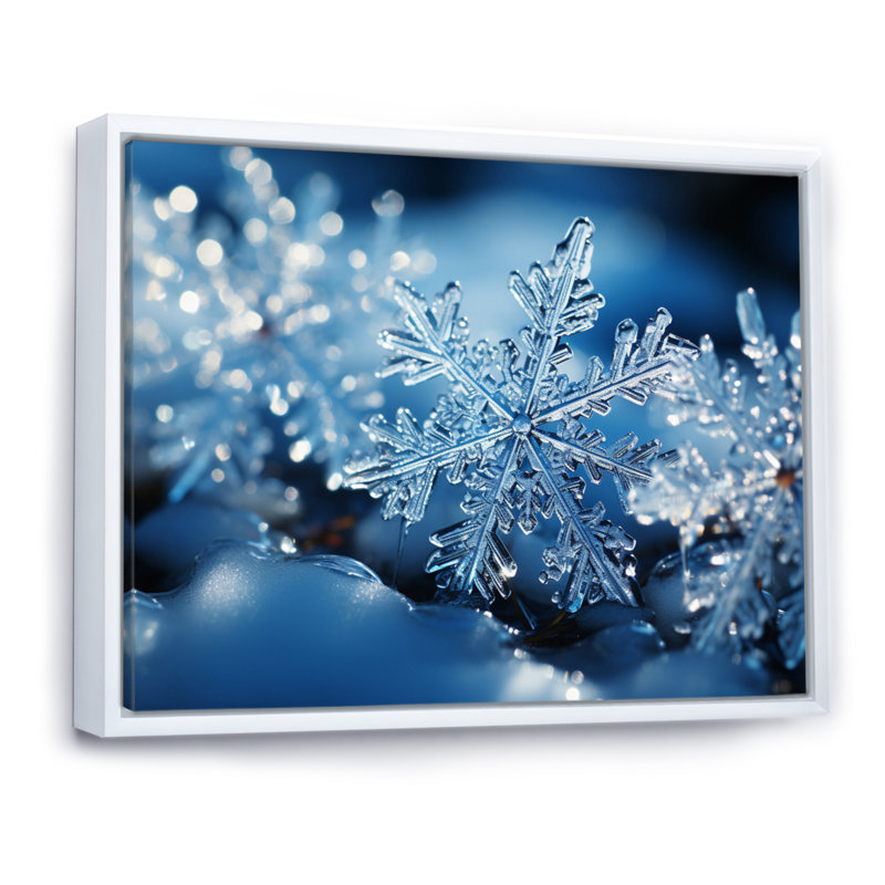 «Glimmering Snowflakes II - Winter Landscape», art encadré, Cadre flottant blanc, H 34 po x l 44 po x P 1,5 po