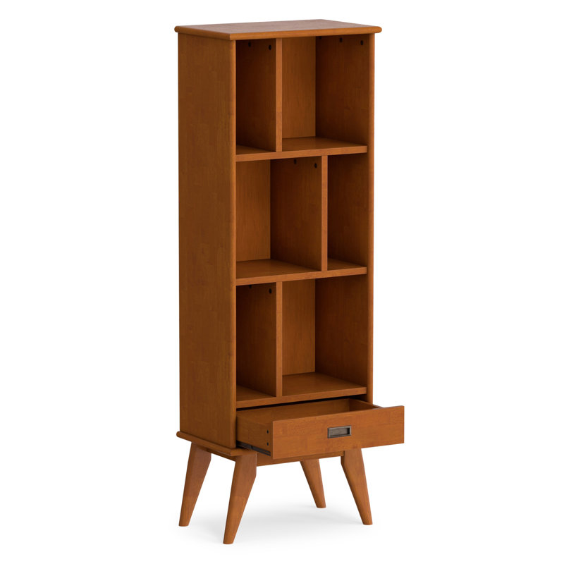 Bibliothèque moderne Mid-Century Draper H 64 "avec tablettes réglables et pieds inclinés, Brun teck