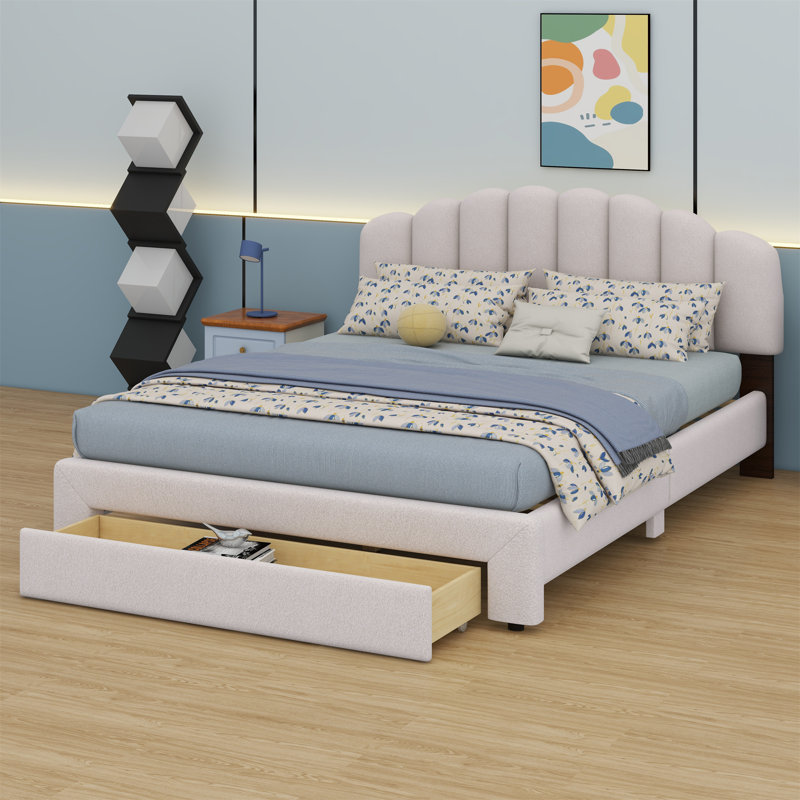 Kaura Upholstered Platform Storage Bed, Beige